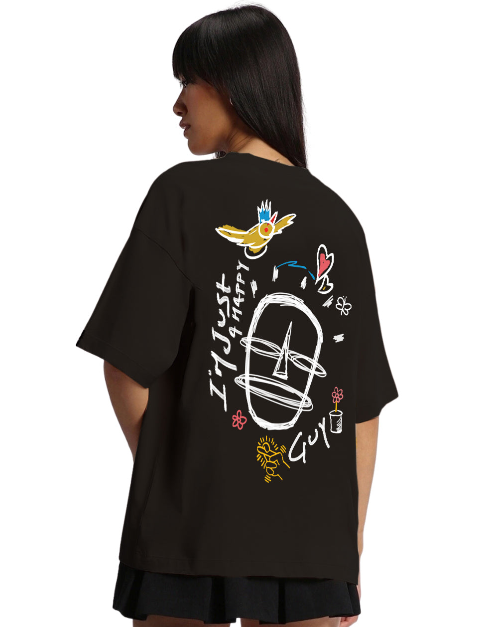 Black 'IMHPYGUY' BackPrint Women's Oversize Tee Veirdo