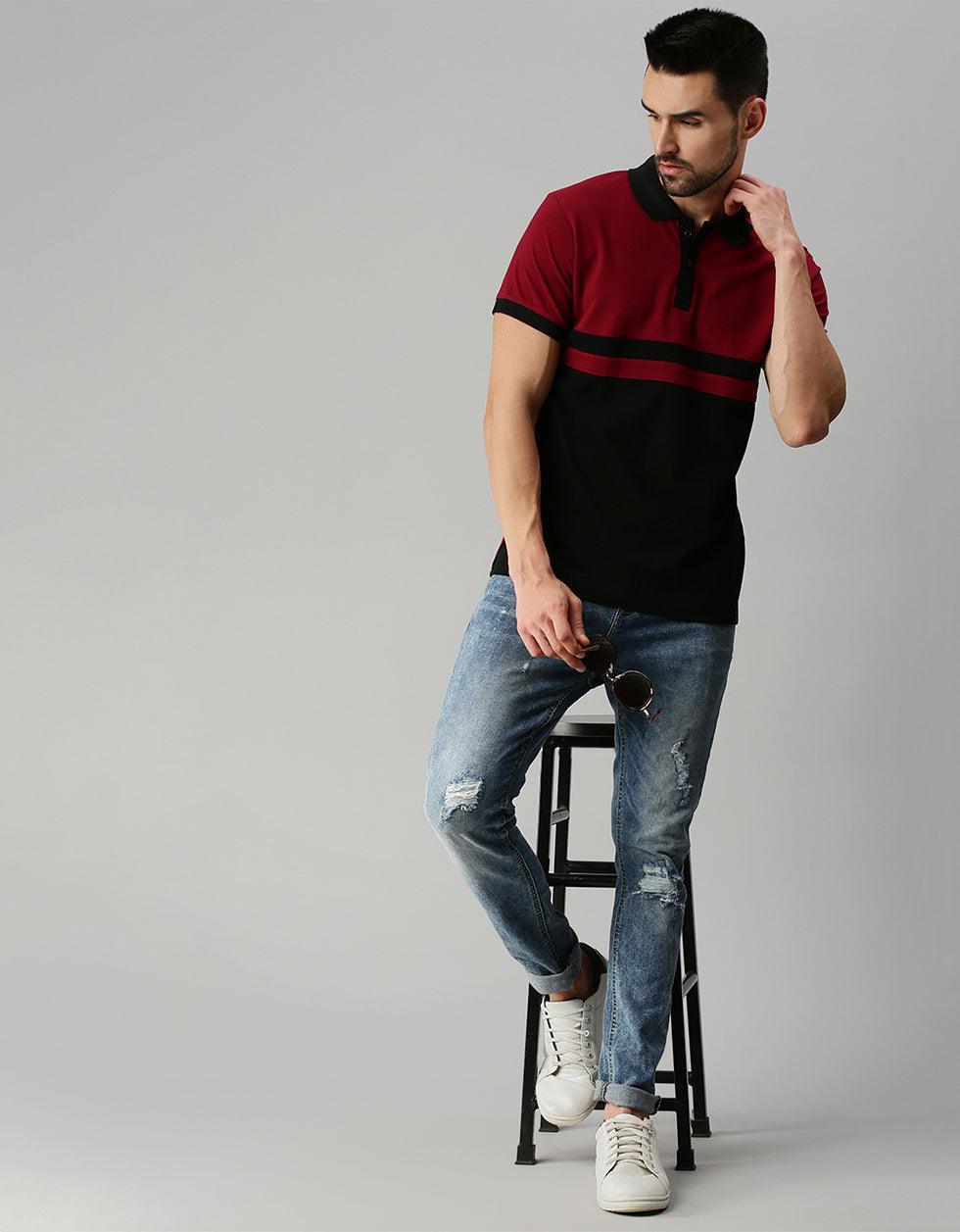 Black Maroon Polo T-shirt Veirdo