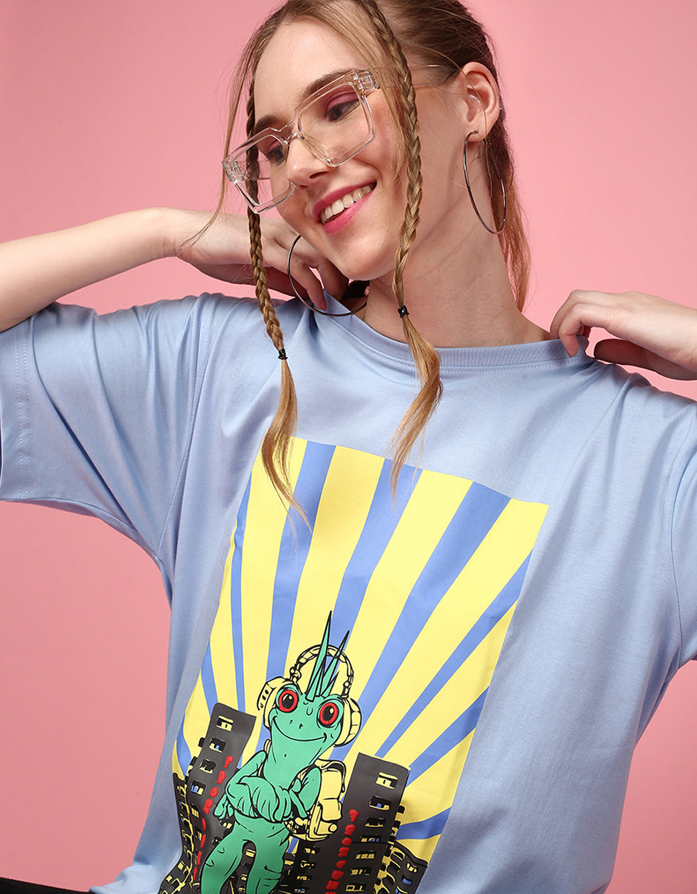 Blue Graphical Oversized T-Shirt Veirdo