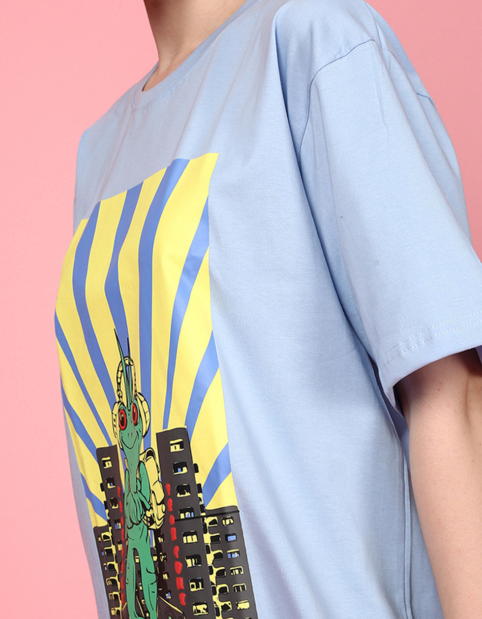 Blue Graphical Oversized T-Shirt Veirdo