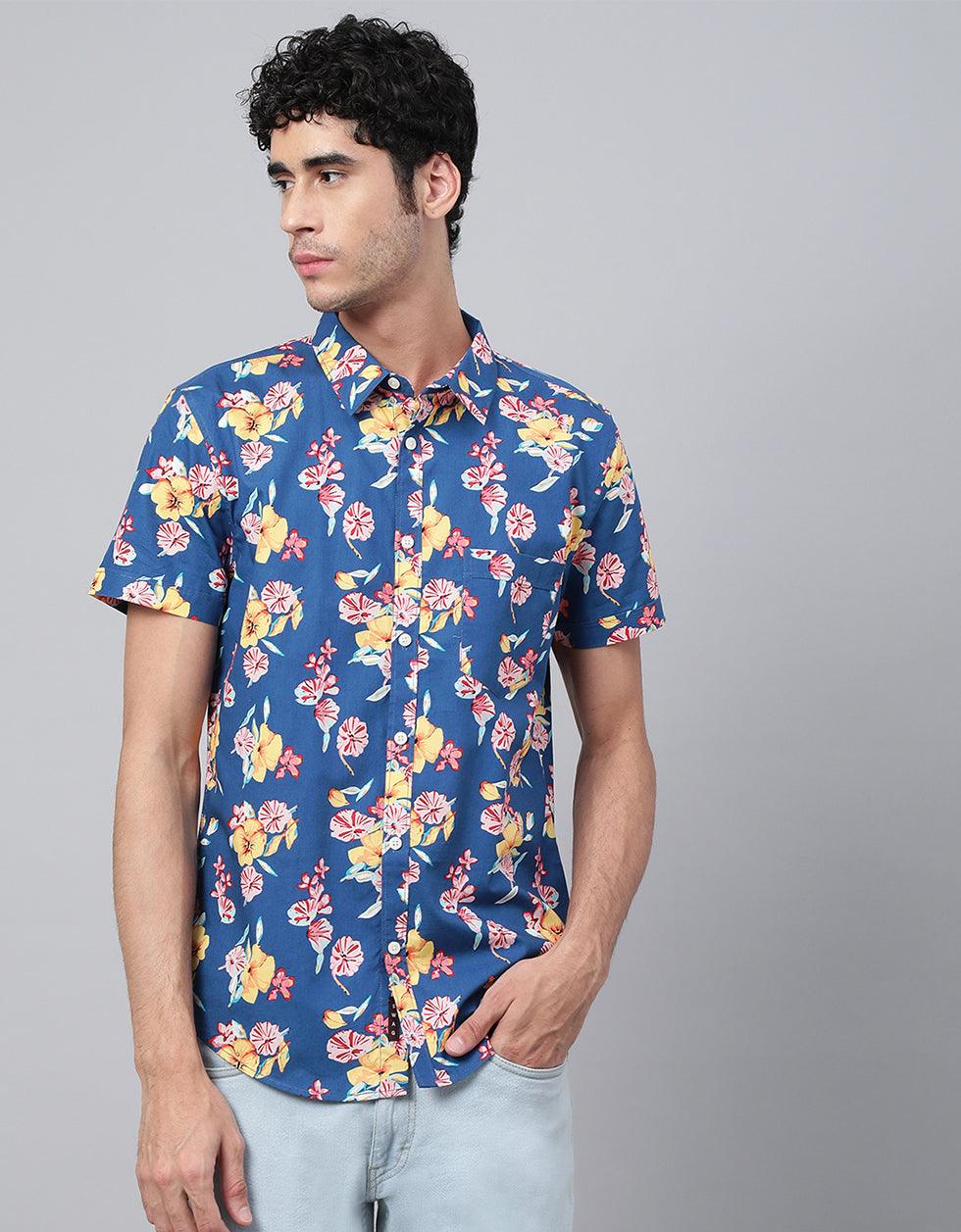 Blue Printed Men's Shirt Veirdo