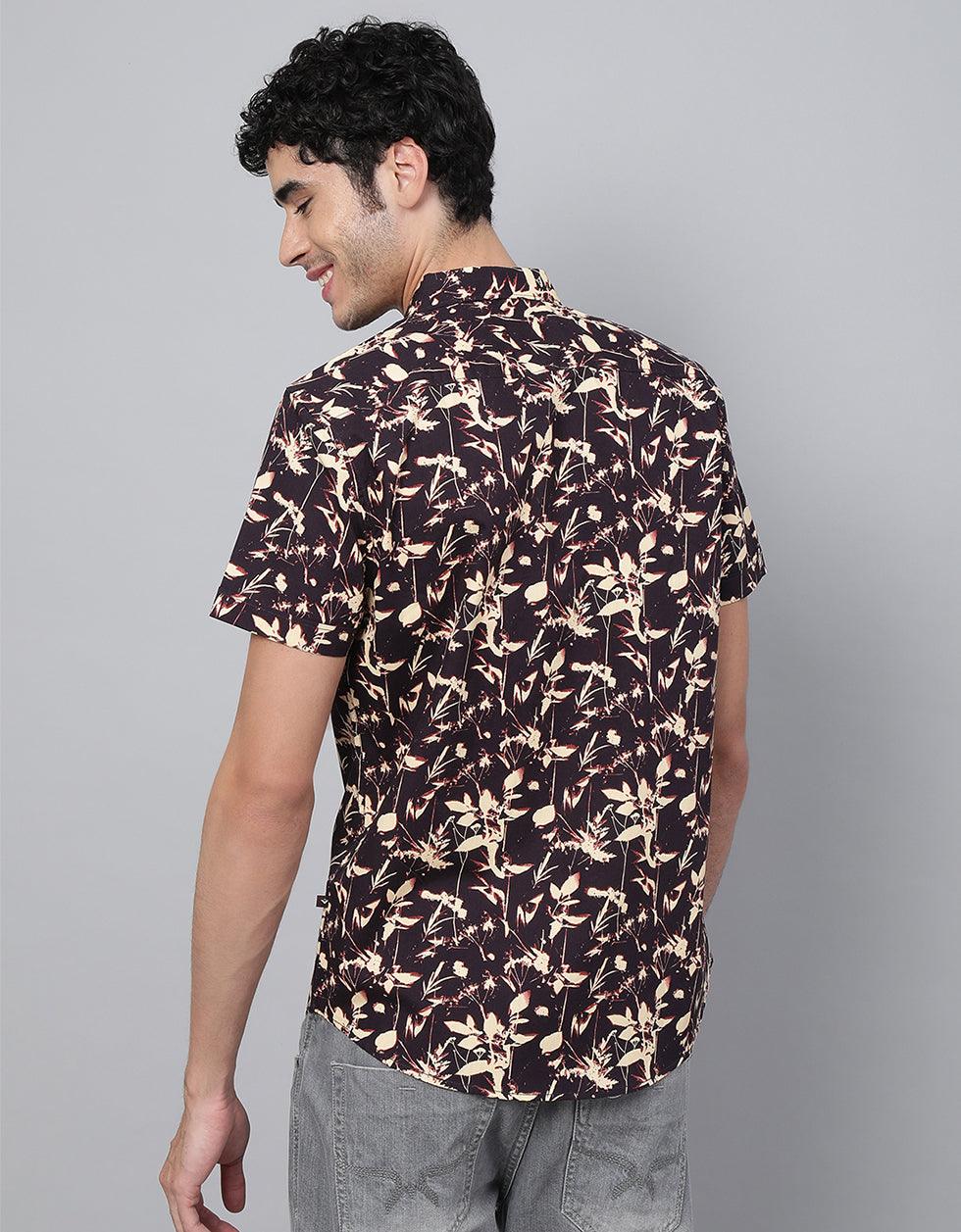 Brown Printed Men's Shirt Veirdo