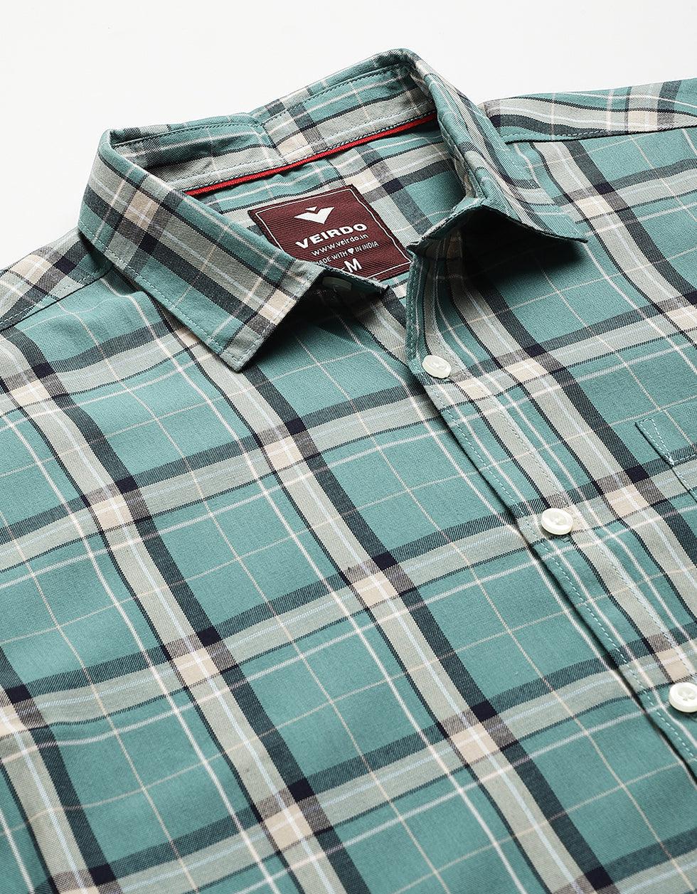 Checks Men's Green Shirt Veirdo