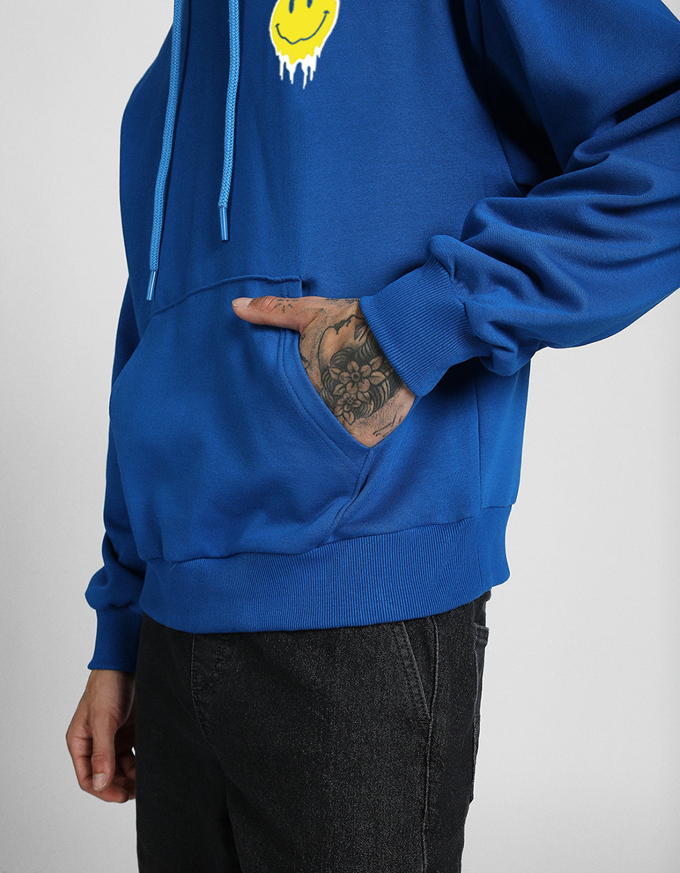 Cheerful Vibes: Men's Blue Hoodie with Smile Print Veirdo