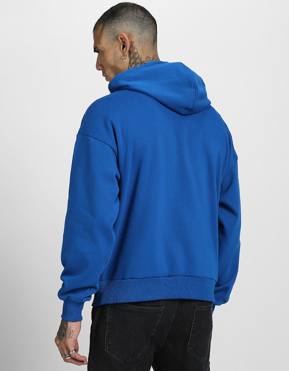 Cheerful Vibes: Men's Blue Hoodie with Smile Print Veirdo