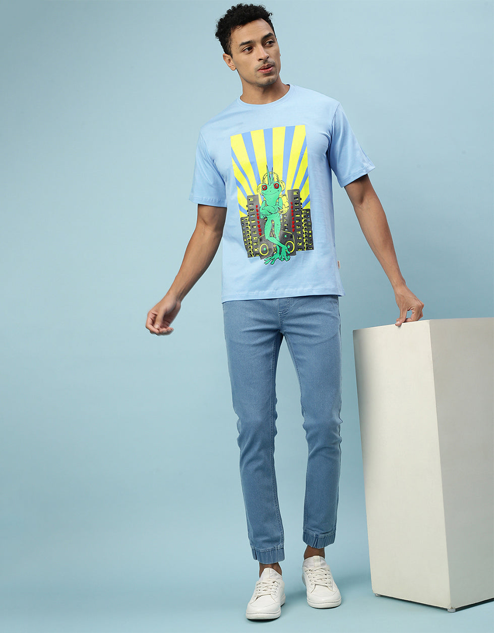 Cool Blue Oversized Printed Men's T-Shirt Veirdo