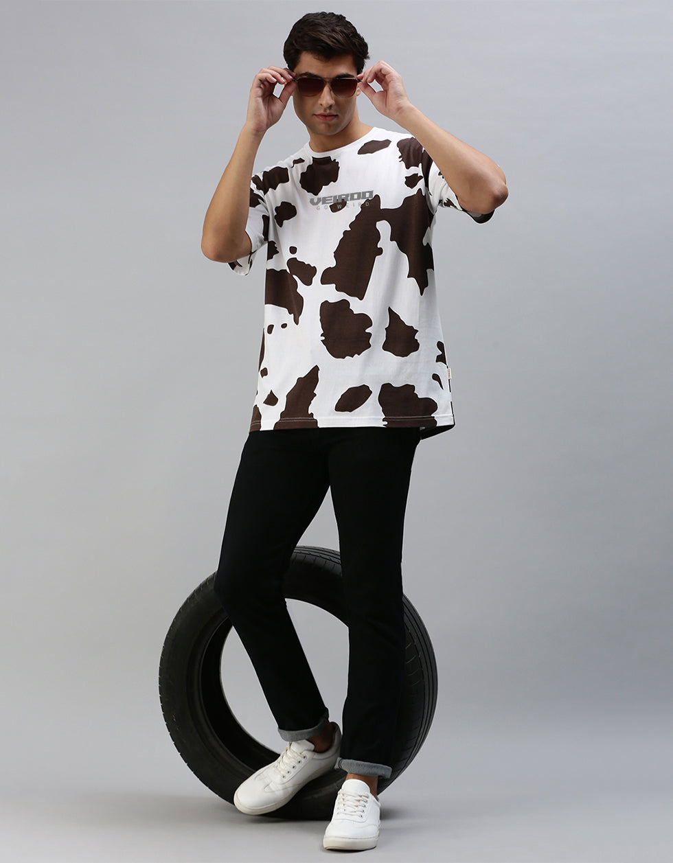 Cow Print Brown Oversize T-Shirt Veirdo