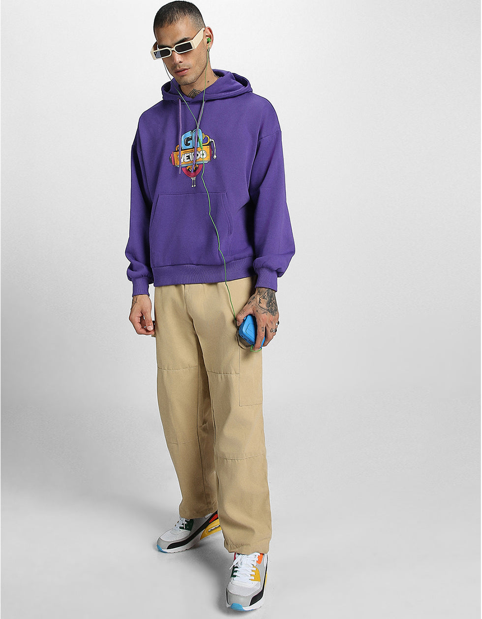 Doodle Delight: Men's Lilac Oversized Hoodie Veirdo