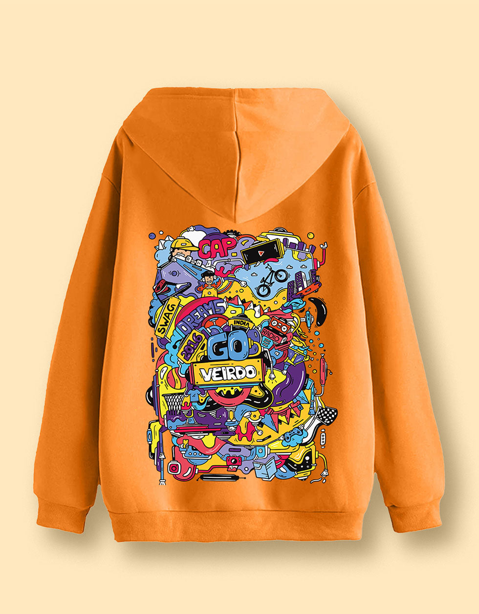 Doodle Magic: Trendy Orange Men's Hoodie Veirdo