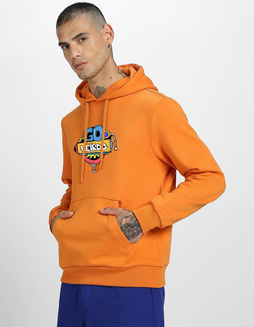 Doodle Magic: Trendy Orange Men's Hoodie Veirdo