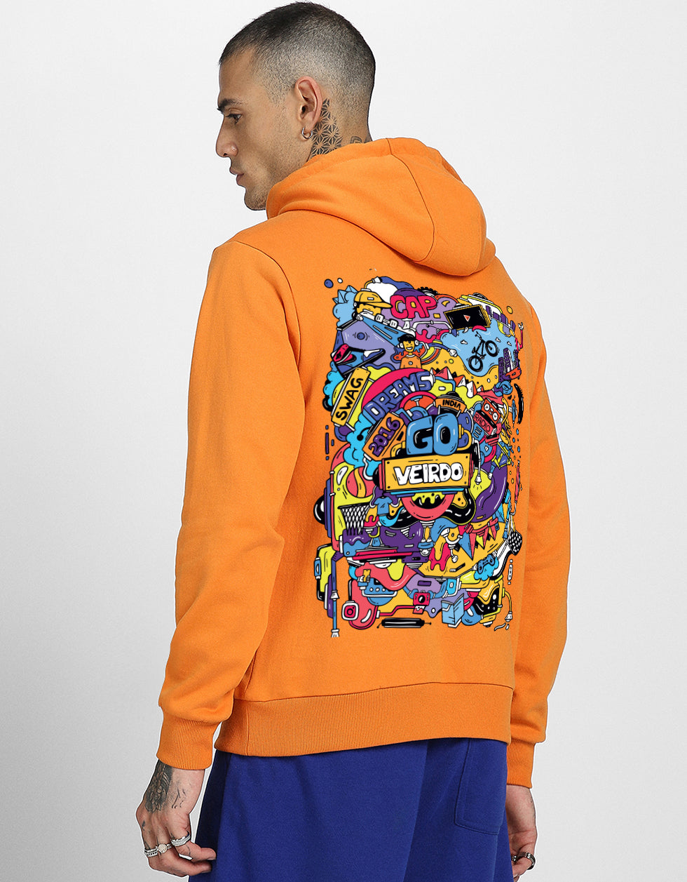 Doodle Magic: Trendy Orange Men's Hoodie Veirdo