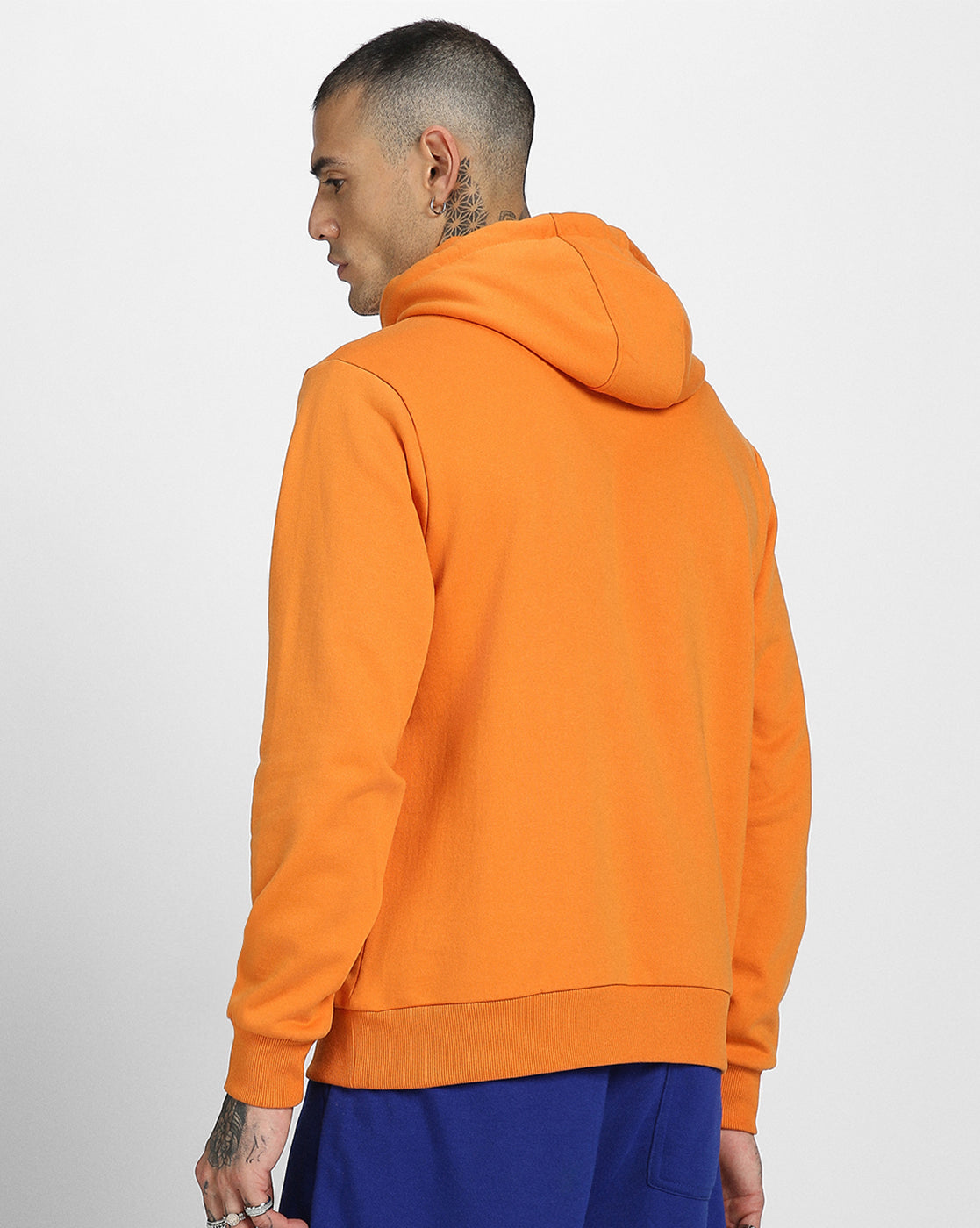 Everyday Orange Elegance: Men's Solid Fleece Pullover Veirdo