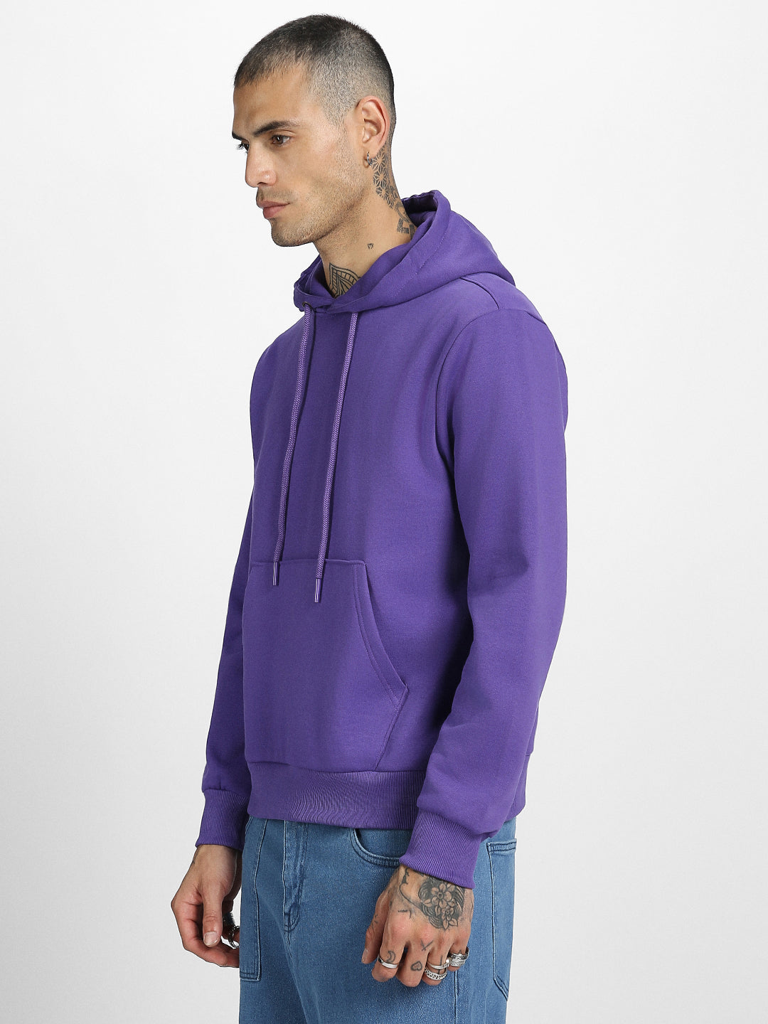 Everyday Purple Elegance: Men's Solid Fleece Pullover Veirdo