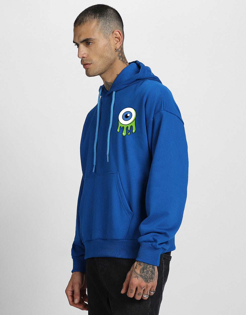 Eyes on Style: Men's Blue Hoodie with Eye Print Veirdo