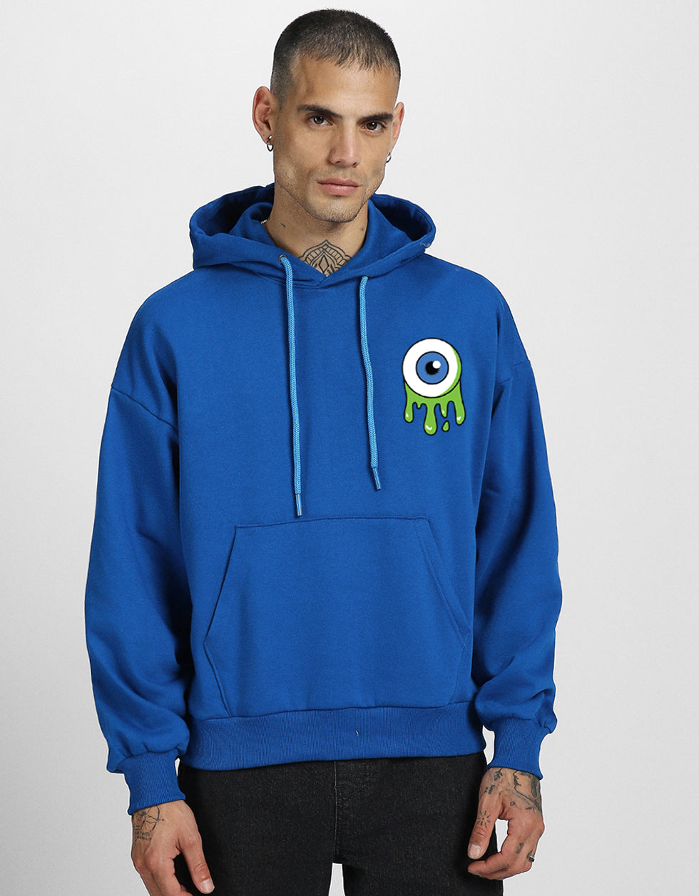 Eyes on Style: Men's Blue Hoodie with Eye Print Veirdo