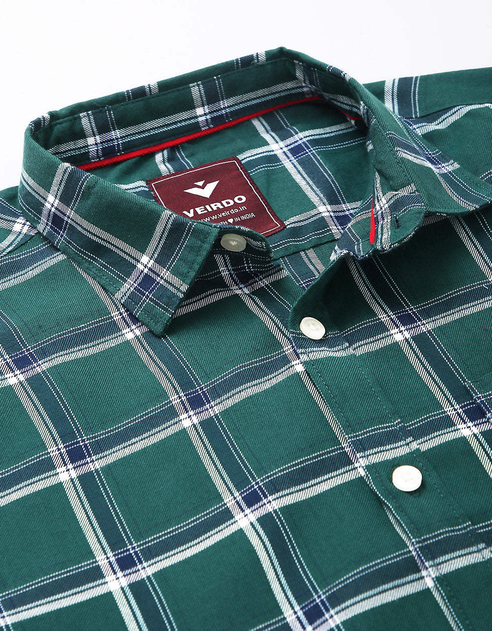 Green Checks Men's Shirt Veirdo