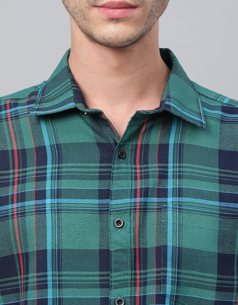 Green Men's Checks Shirt Veirdo