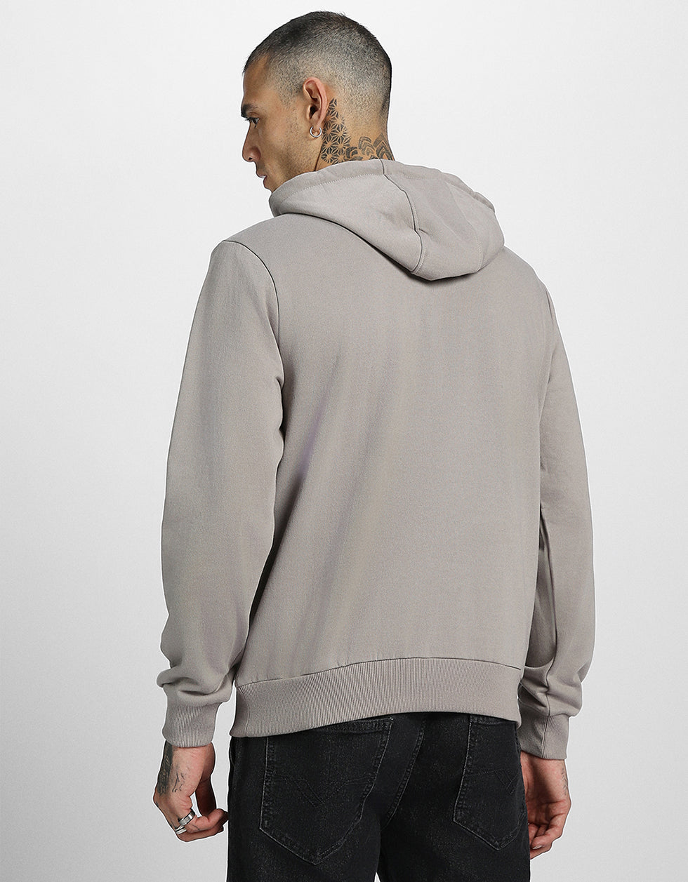 Grey Elegance: Solid Men's Fleece Hooded Hoodie Veirdo