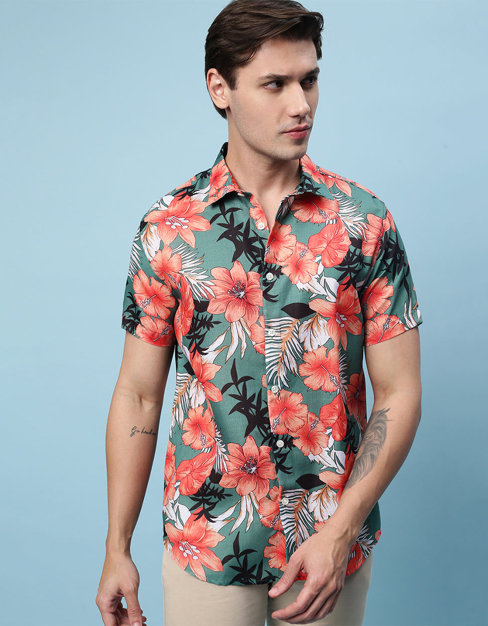 Grey Floral Printed Casual Shirt Veirdo