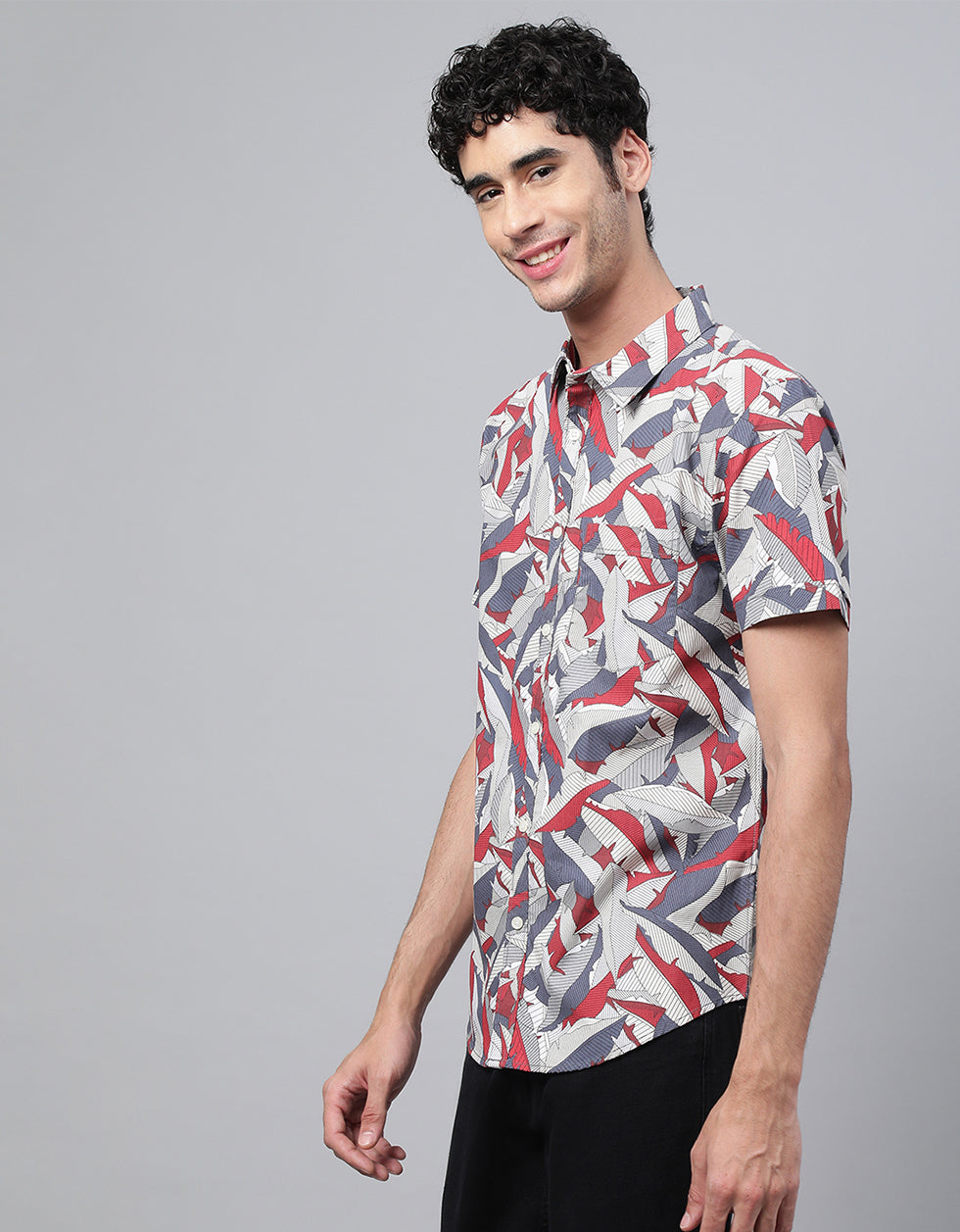 Grey Men's Printed Shirt Veirdo