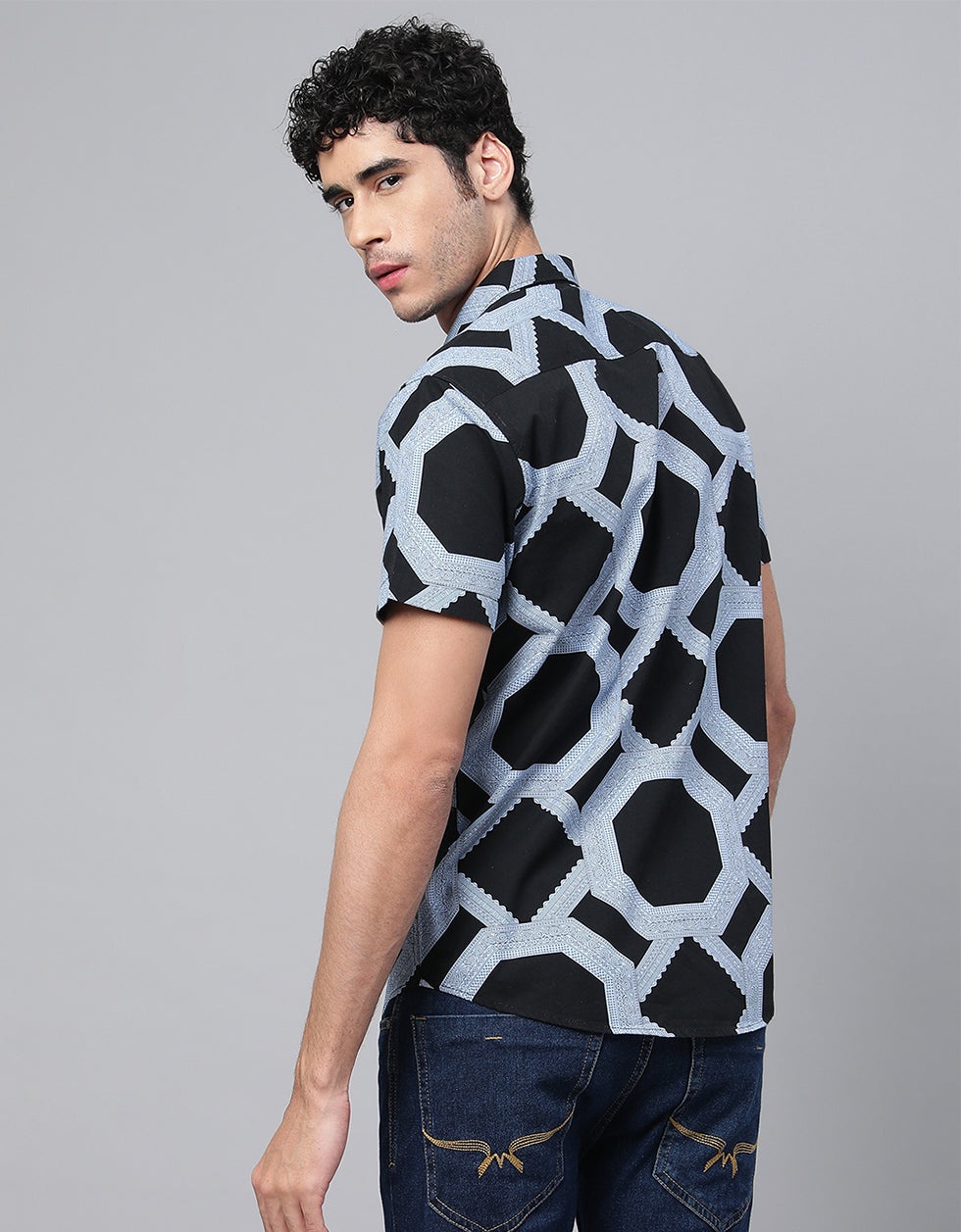 Grey Printed Men's Shirt Veirdo