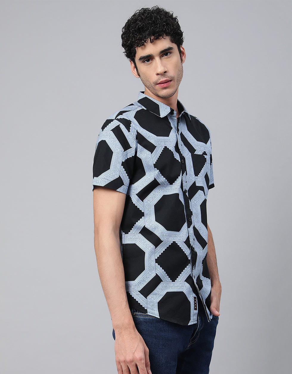 Grey Printed Men's Shirt Veirdo