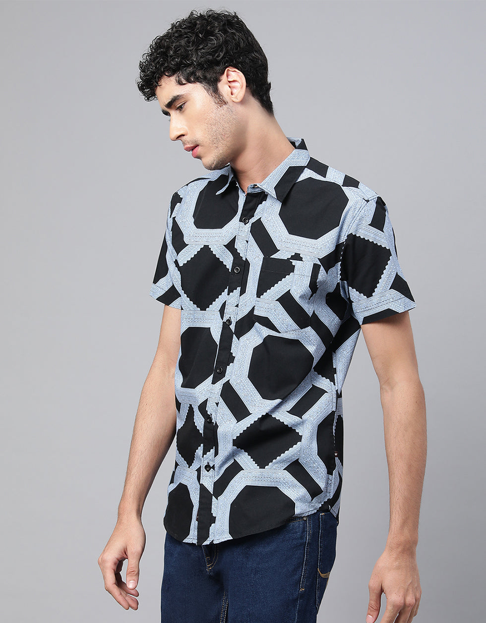 Grey Printed Men's Shirt Veirdo