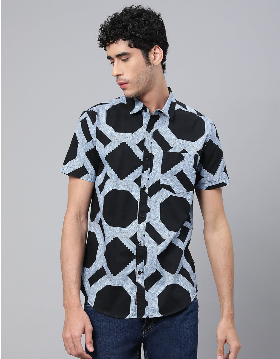 Grey Printed Men's Shirt Veirdo