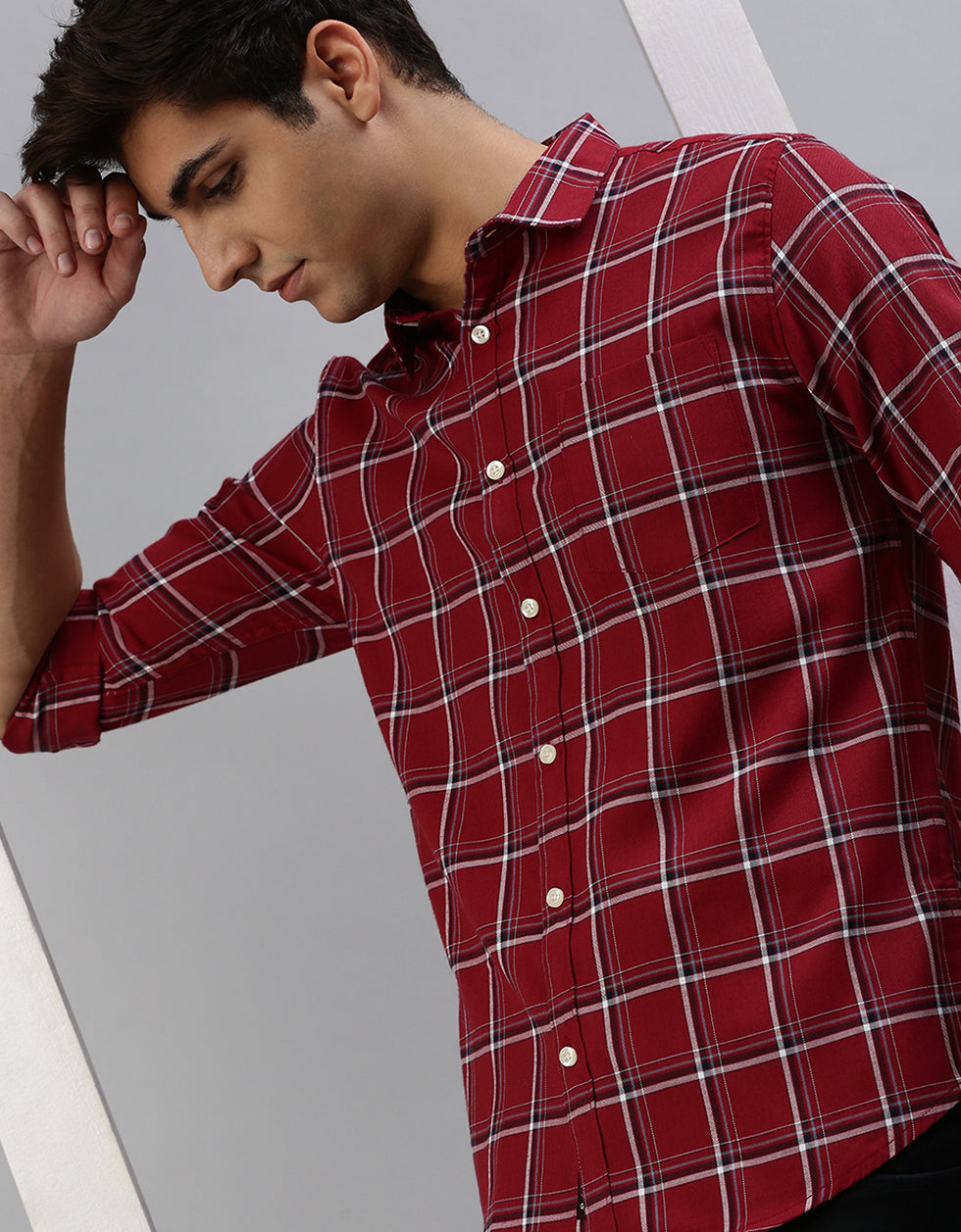 Maroon Checks Men's Shirt Veirdo