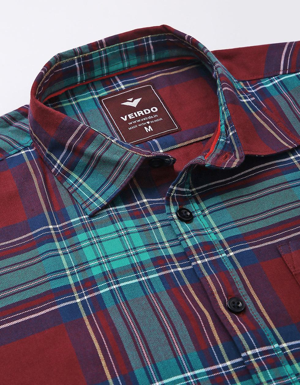 Maroon Men's Checks Shirt Veirdo