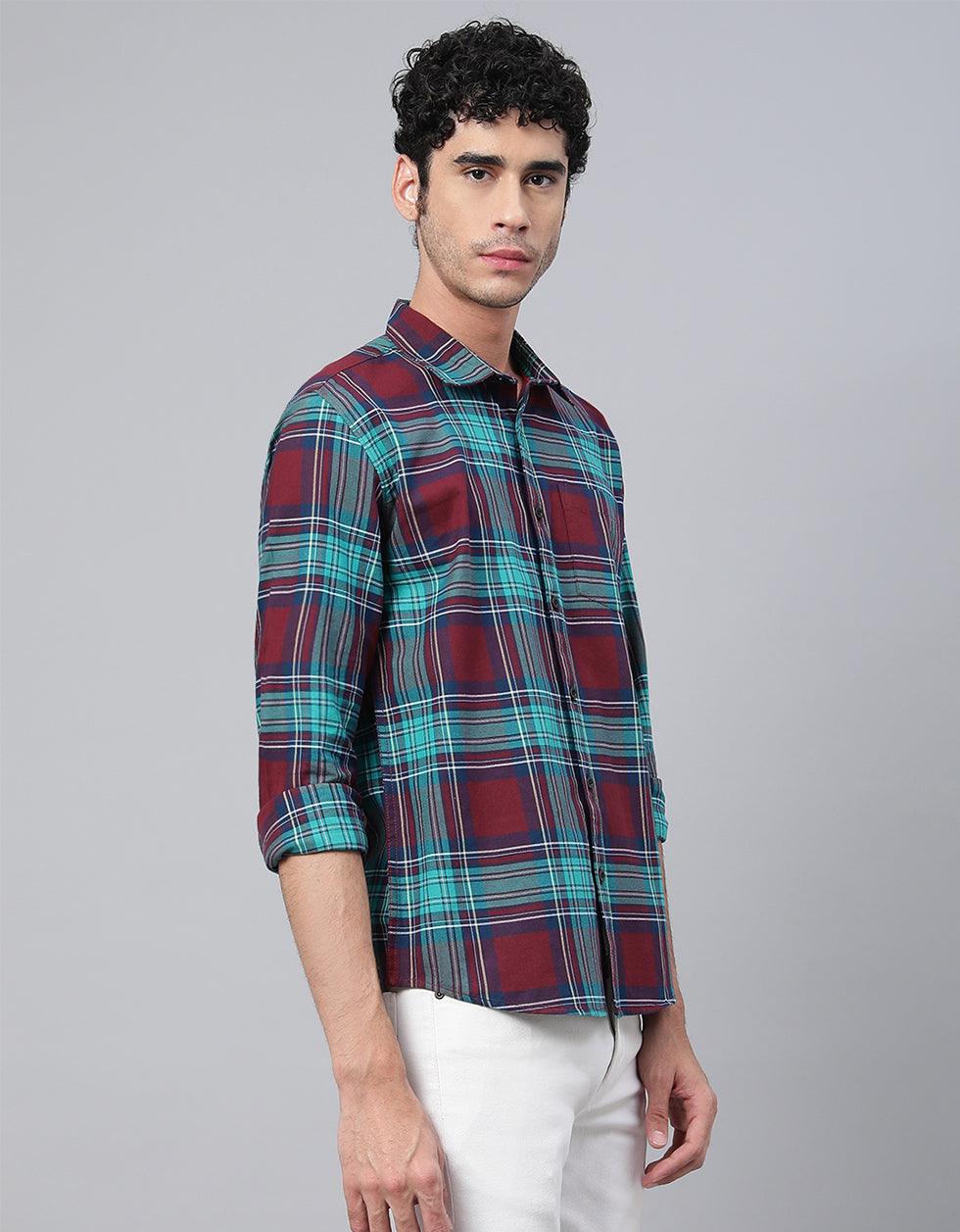 Maroon Men's Checks Shirt Veirdo