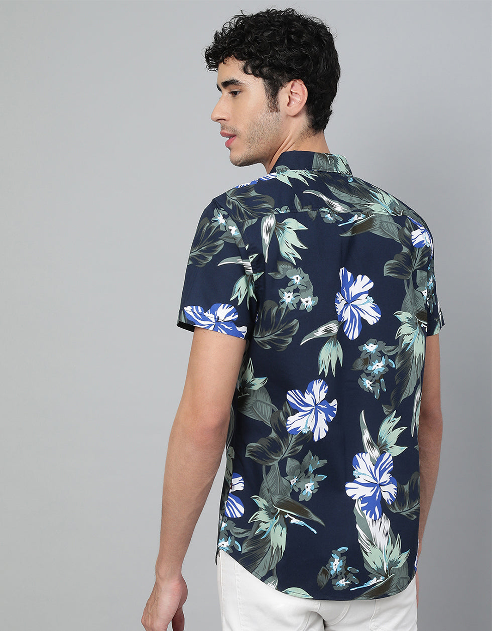 Men's Navy Printed Shirt Veirdo