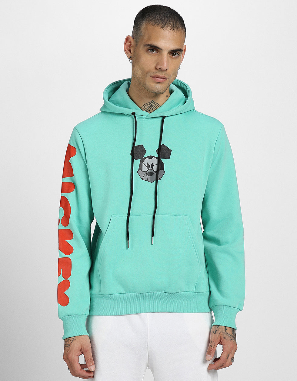 Mickey Magic: Men's Green Hoodie with Playful Graphic Veirdo