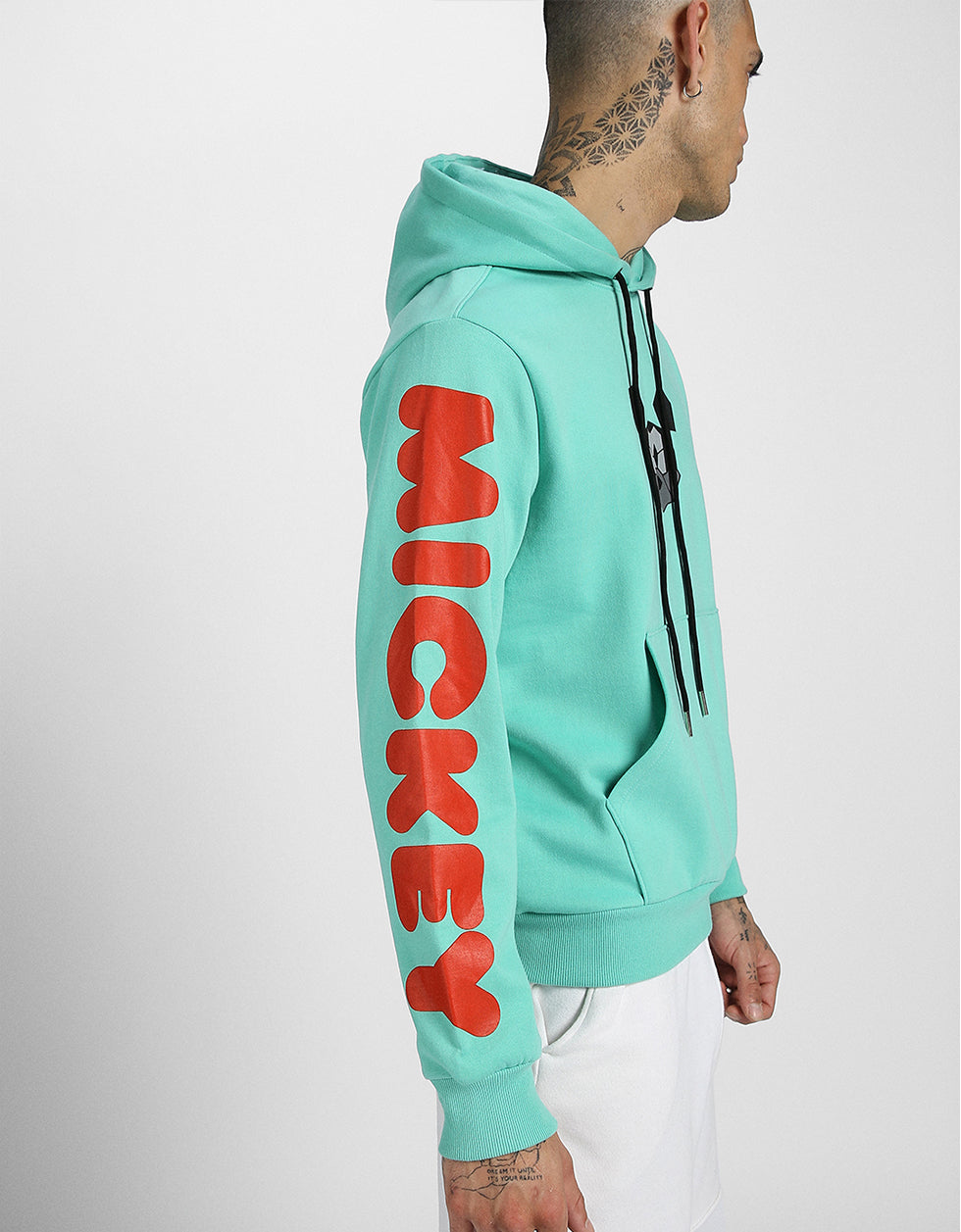 Mickey Magic: Men's Green Hoodie with Playful Graphic Veirdo