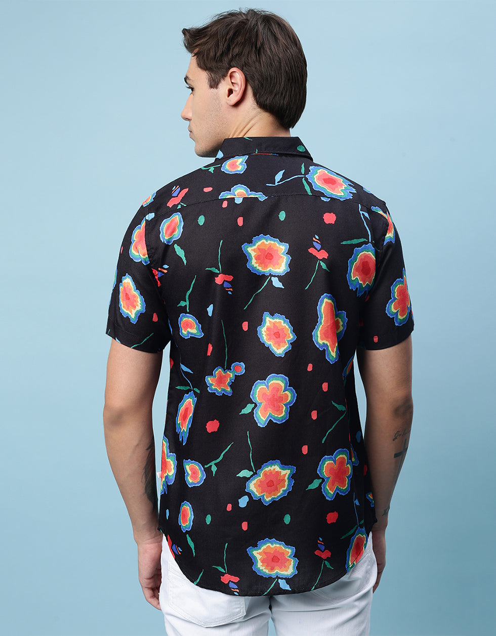 Navy Floral Printed Casual Shirt Veirdo