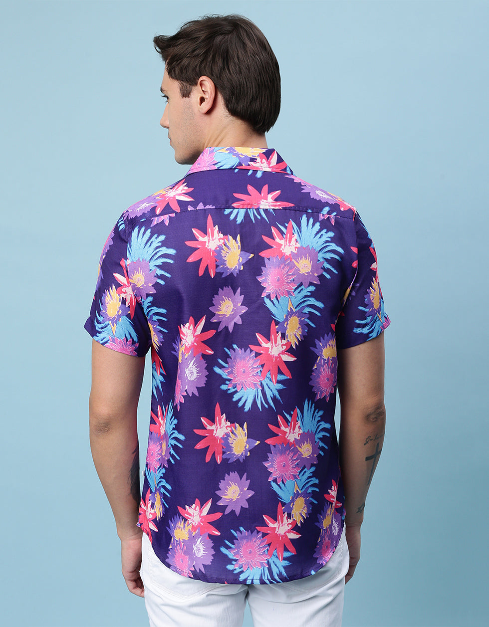 Navy Floral Printed Casual Shirt Veirdo