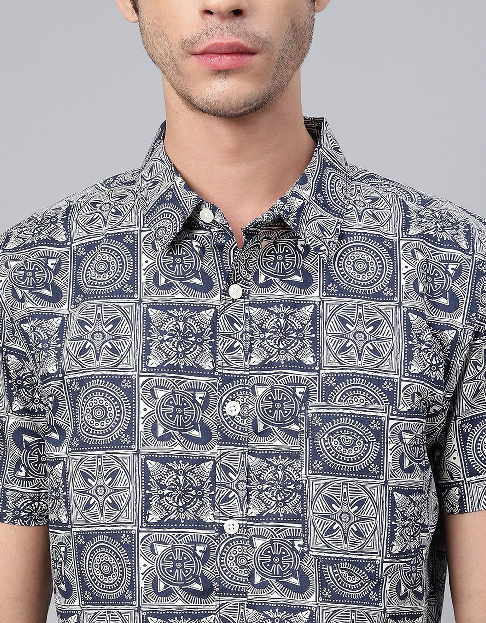 Navy Men's Printed Shirt Veirdo