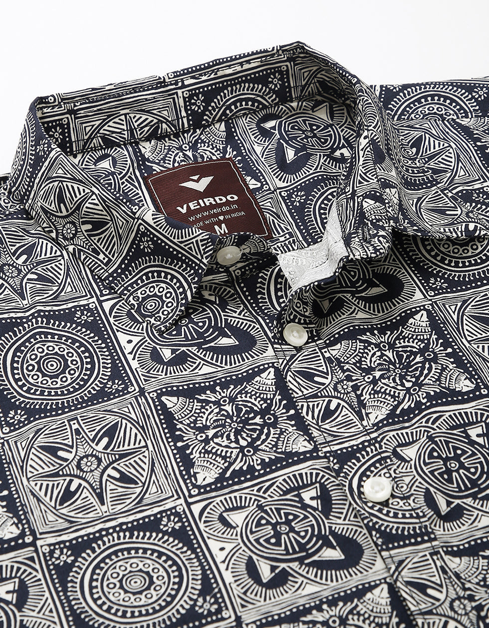 Navy Men's Printed Shirt Veirdo