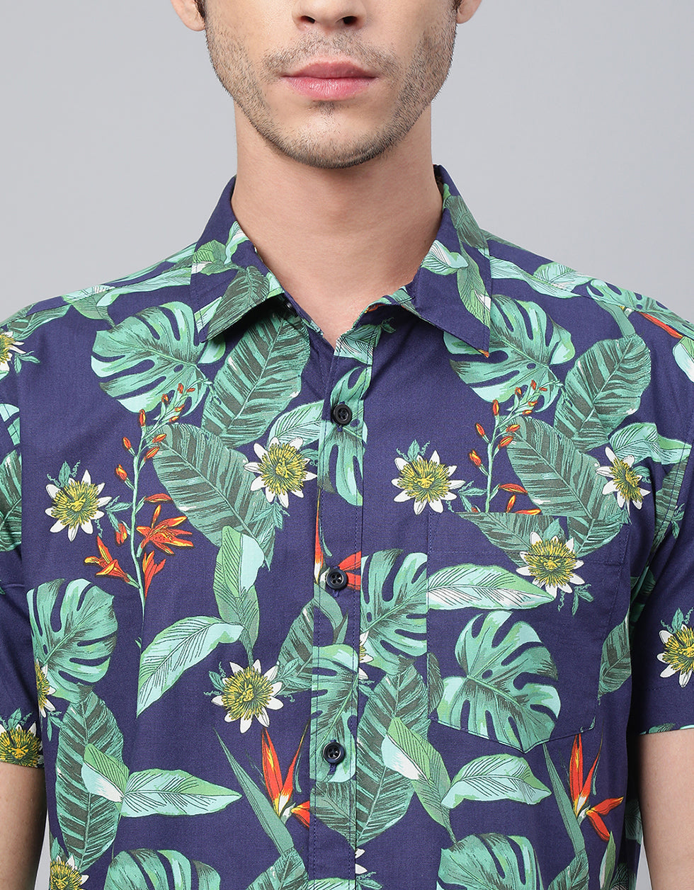 Navy Printed Men's Shirt Veirdo