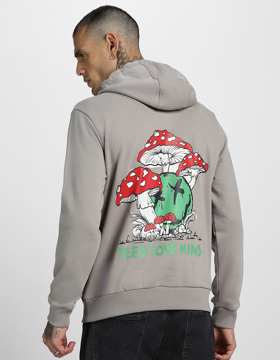 Nourish Your Thoughts: Feed Your Mind Print Grey Men's Hoodie Veirdo