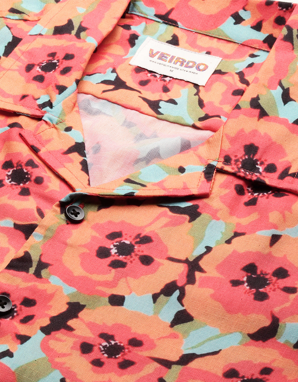 Pink Floral Printed Casual Shirt Veirdo