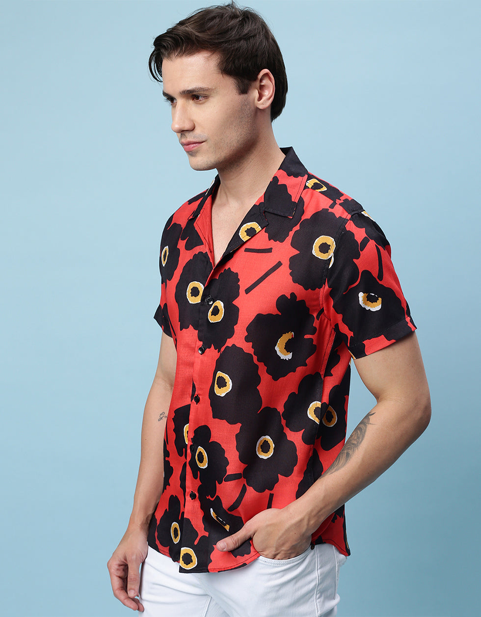 Red Floral Printed Casual Shirt Veirdo