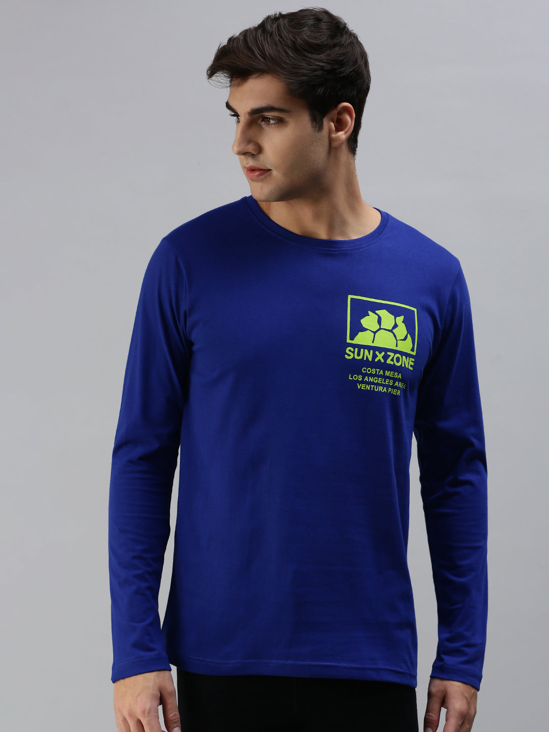 Royal Blue Full Sleeve Printed T-Shirt Veirdo