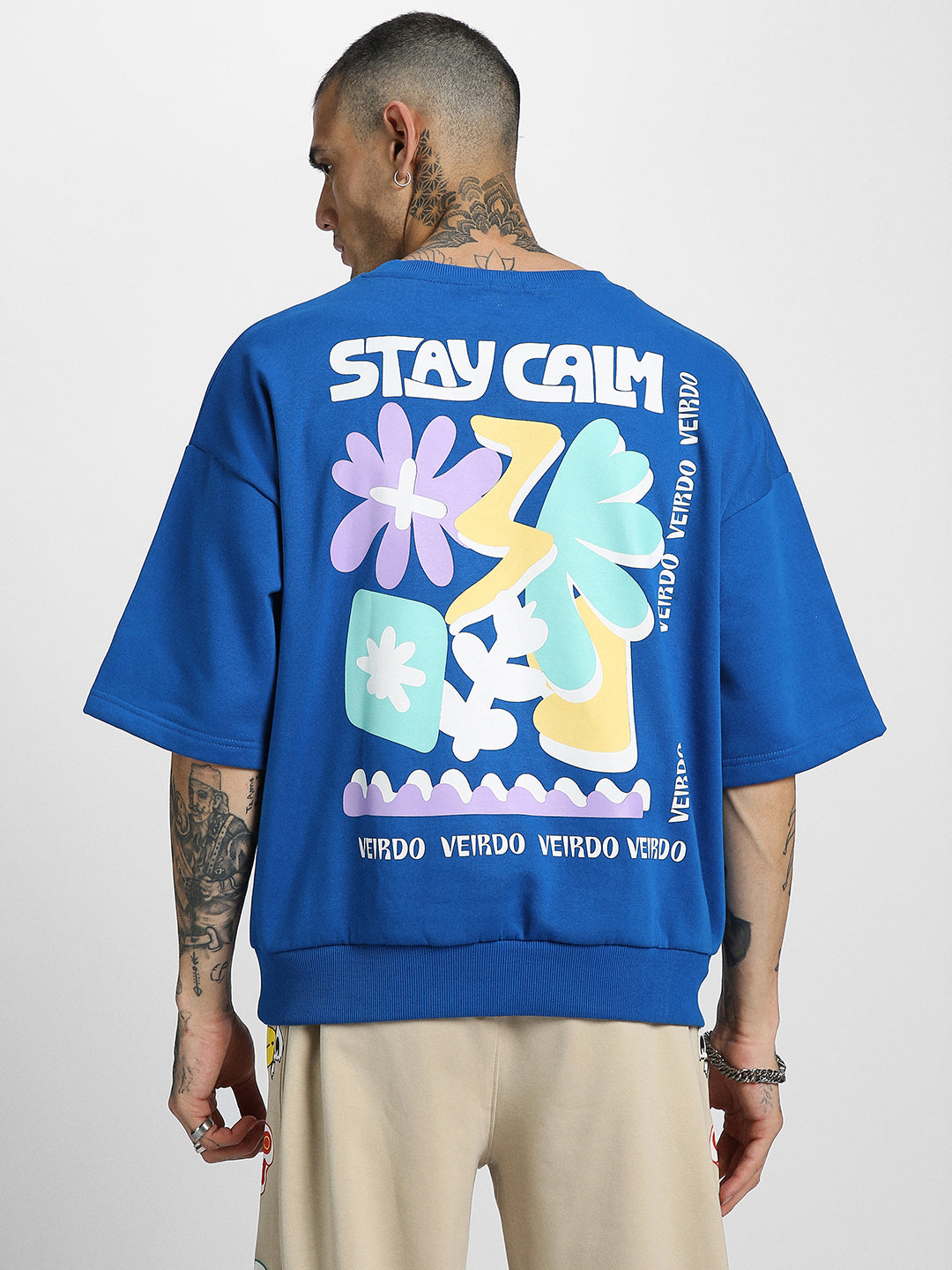 Stay Calm Blue Half Sleeve Printed Sweatshirt Veirdo