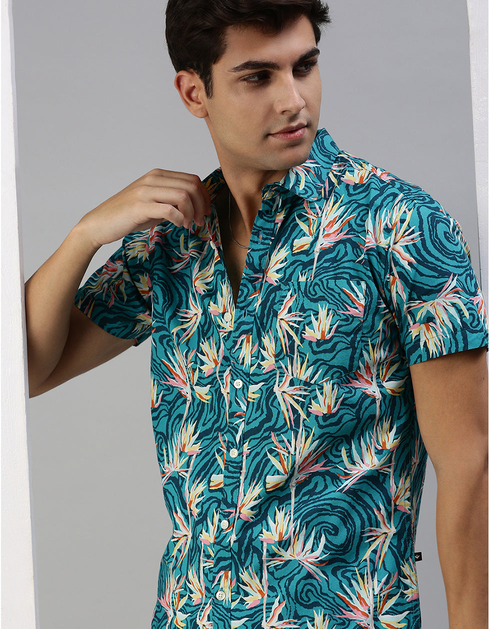 Stone Blue Printed Men's Shirt Veirdo