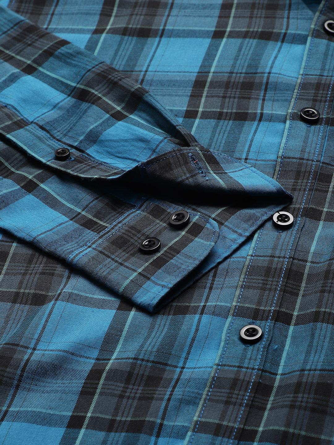 Turq Blue Checks Shirt Veirdo