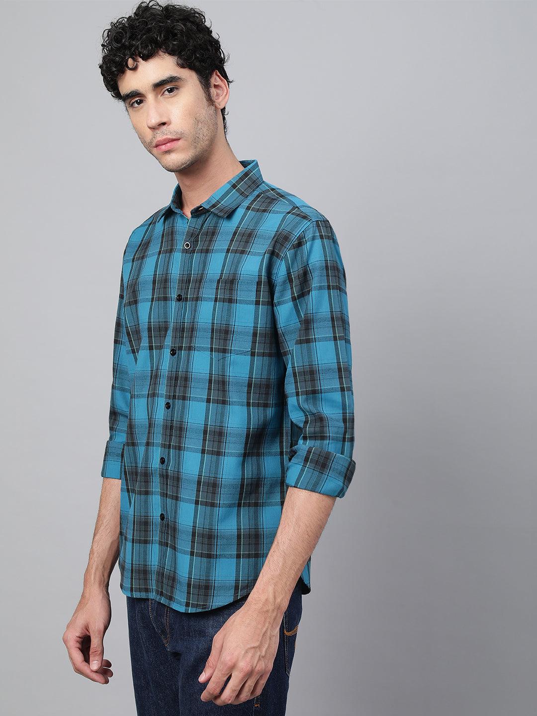 Turq Blue Checks Shirt Veirdo