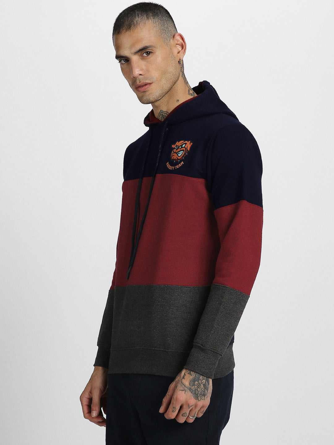 Varsity Explorer: Men's Maroon Color Blocked Hoodie Veirdo