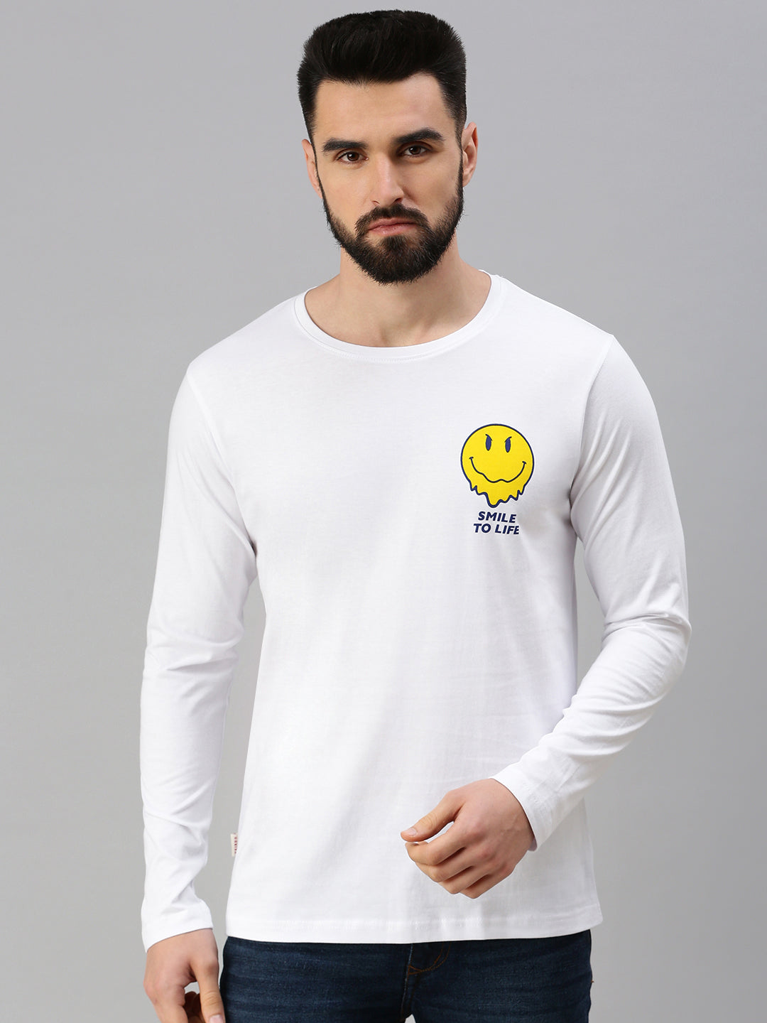 White Full Sleeve Printed T-Shirt Veirdo