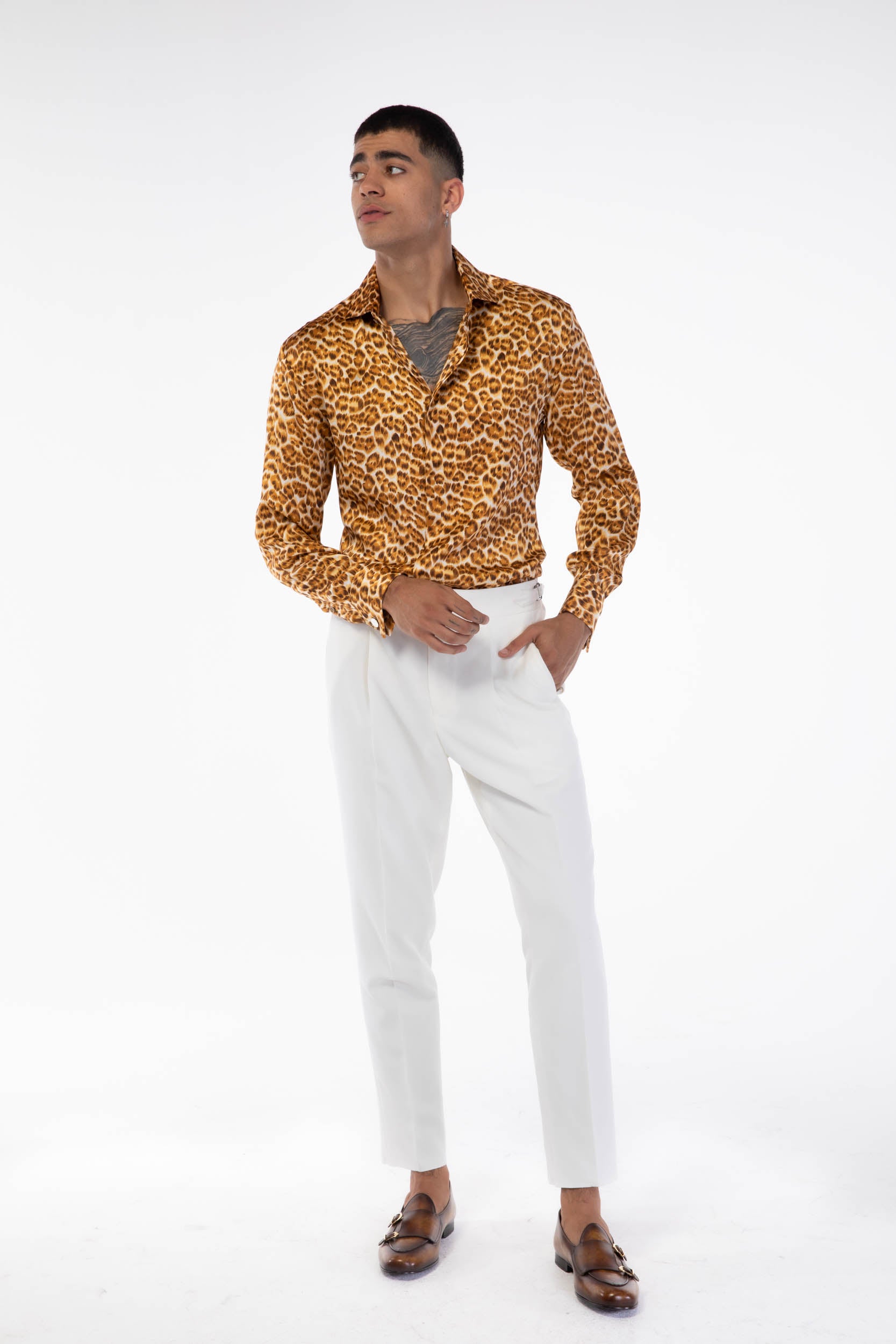 Wildlife Mustard Leopard Long Sleeve Silk Shirt – DEJONMARQUIS.COM